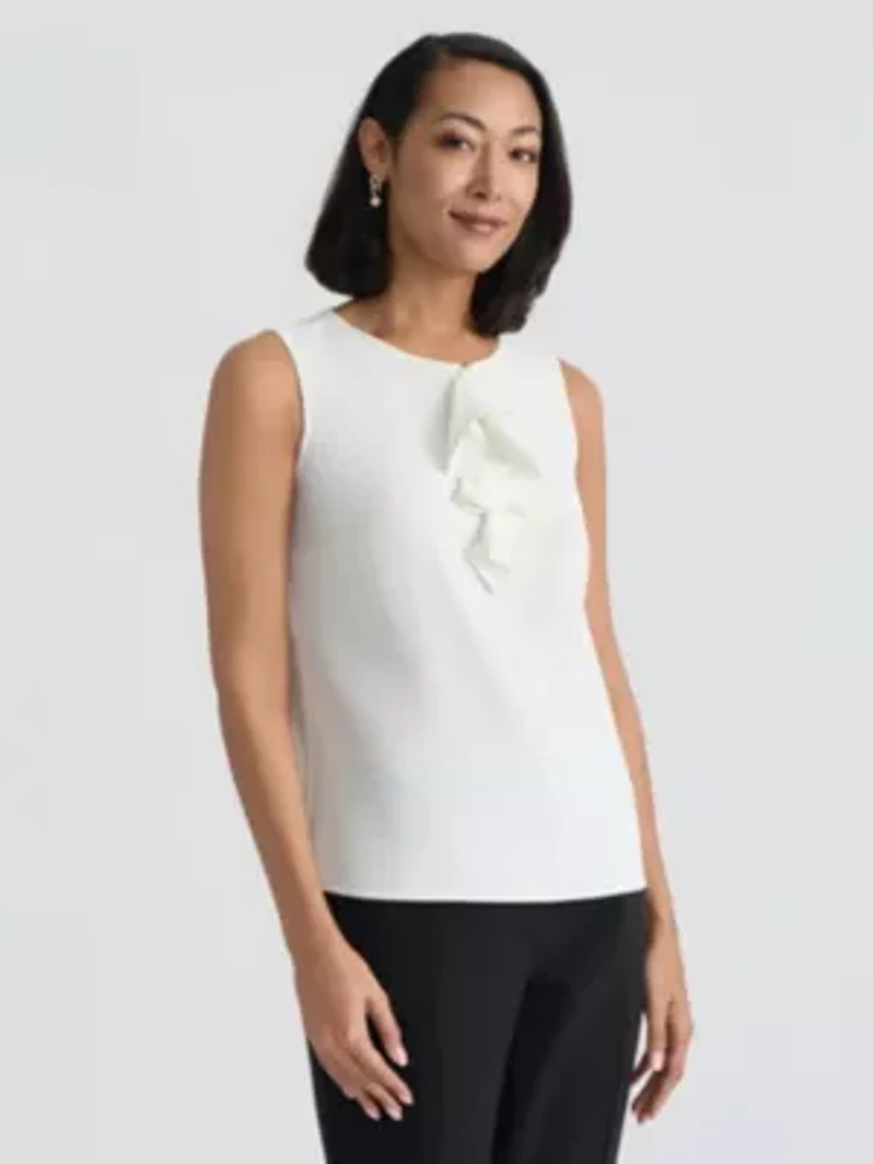Missy Sleeveless Ruffle Front Blouse
