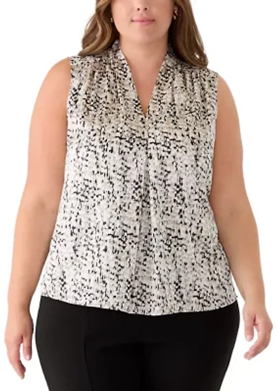 Plus V-Neck Pleated Shoulder Blouse