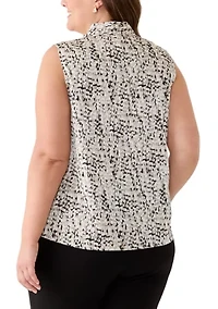 Plus V-Neck Pleated Shoulder Blouse