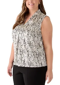Plus V-Neck Pleated Shoulder Blouse