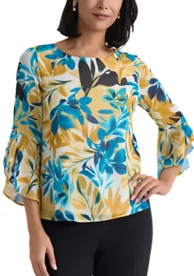 Women's Three Quarter Sleeve Ruffle Blouse