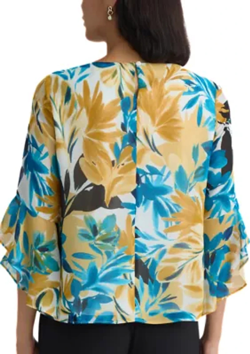 Women's Three Quarter Sleeve Ruffle Blouse