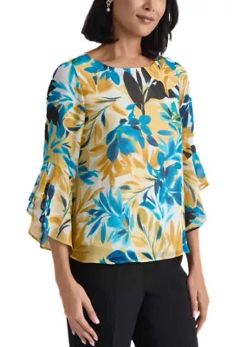 Women's Three Quarter Sleeve Ruffle Blouse
