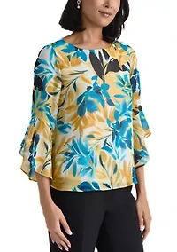 Women's Three Quarter Sleeve Ruffle Blouse