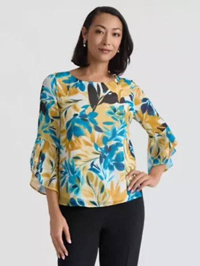 Petite Multi Floral Print Ruffle Slv Blouse
