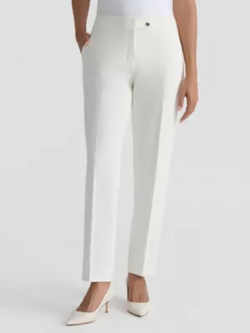 Petite Stretch Crepe Ava Tab Front Straight Leg Pant