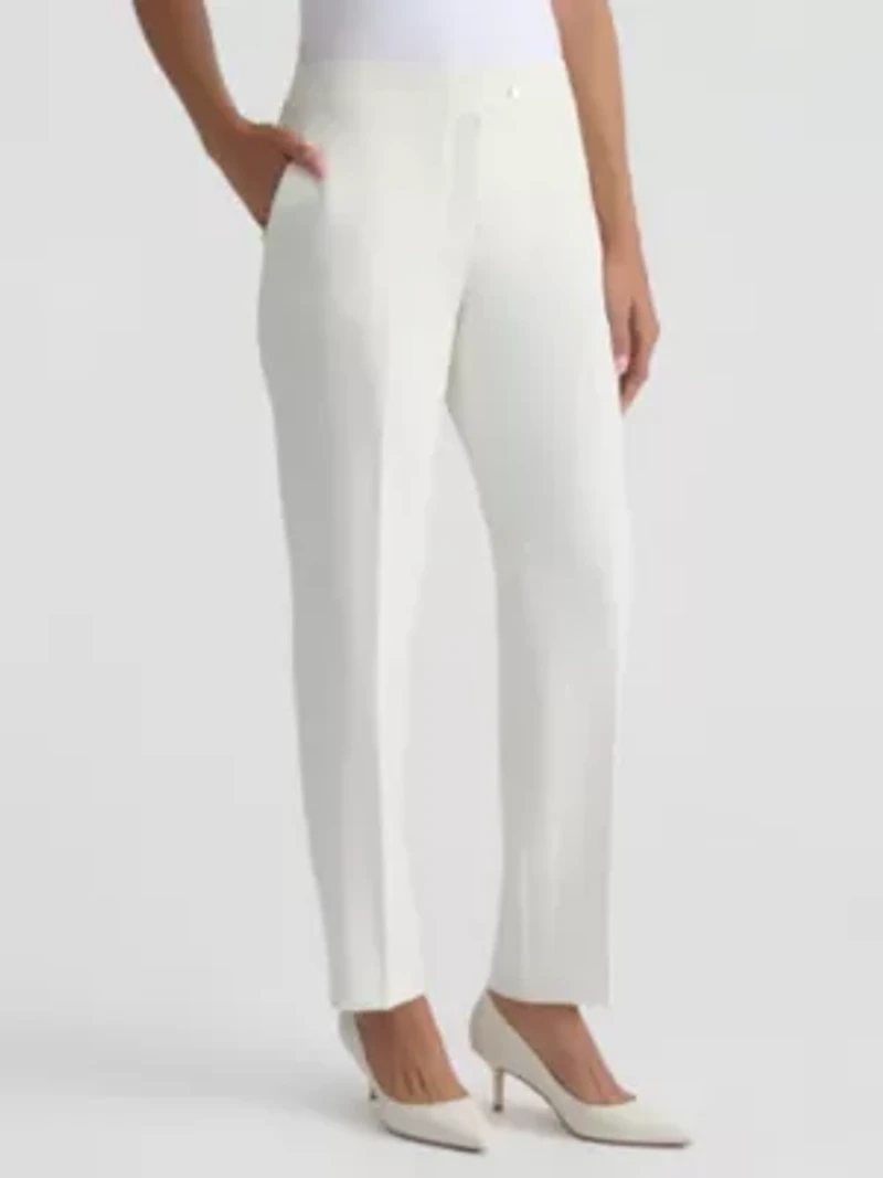 Petite Stretch Crepe Ava Tab Front Straight Leg Pant