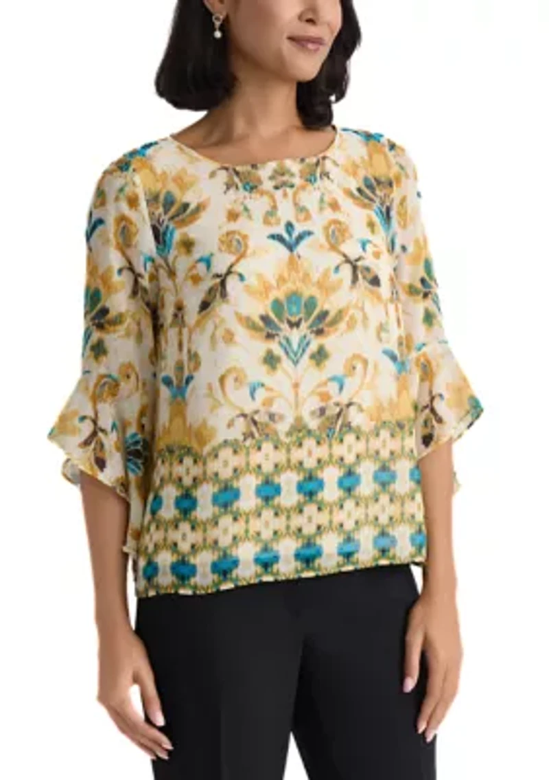 Petite 3/4 Ruffle Sleeve Blouse