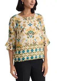 Petite 3/4 Ruffle Sleeve Blouse