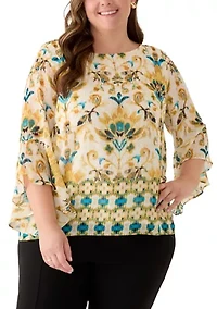 Plus 3/4 Ruffle Sleeve Blouse
