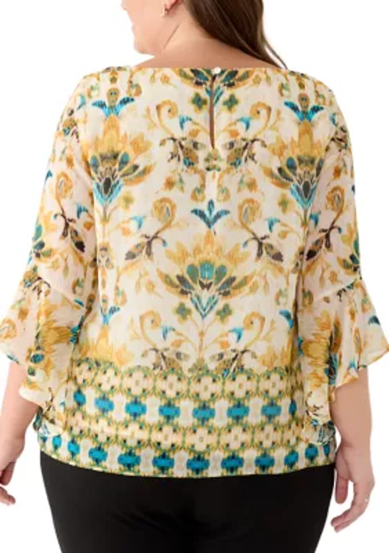 Plus 3/4 Ruffle Sleeve Blouse