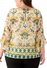 Plus 3/4 Ruffle Sleeve Blouse