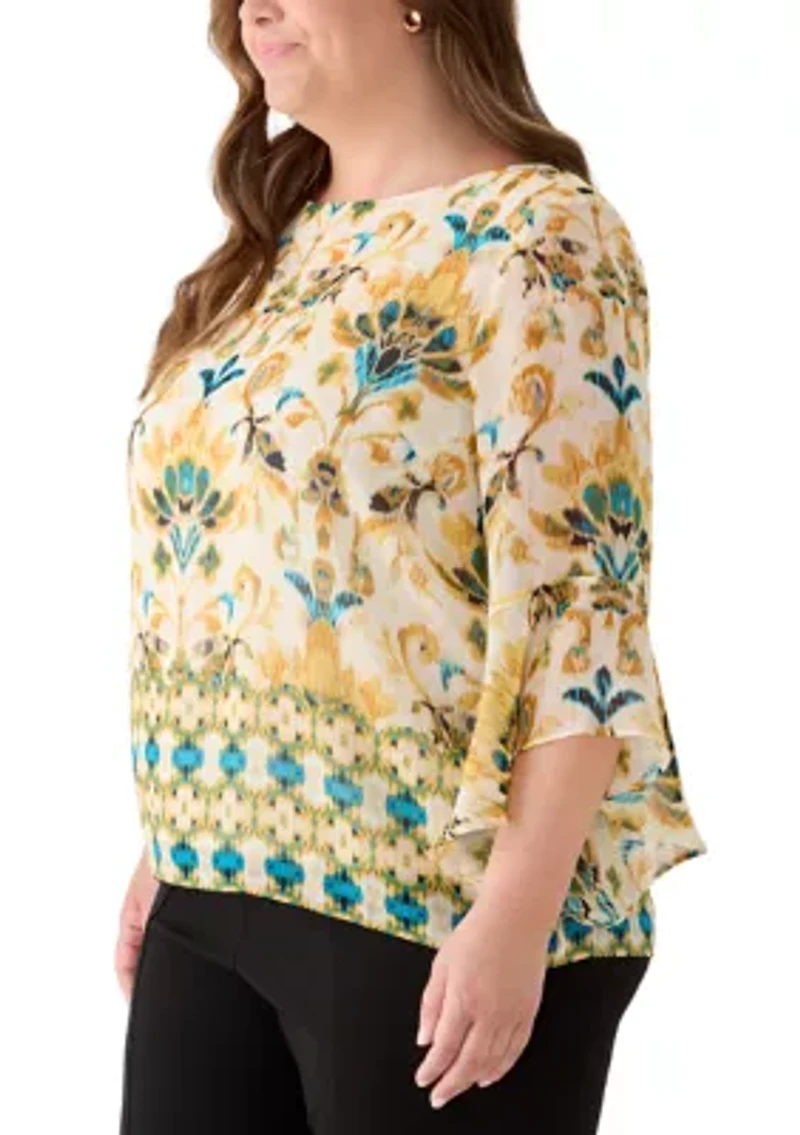 Plus 3/4 Ruffle Sleeve Blouse
