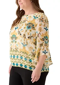 Plus 3/4 Ruffle Sleeve Blouse