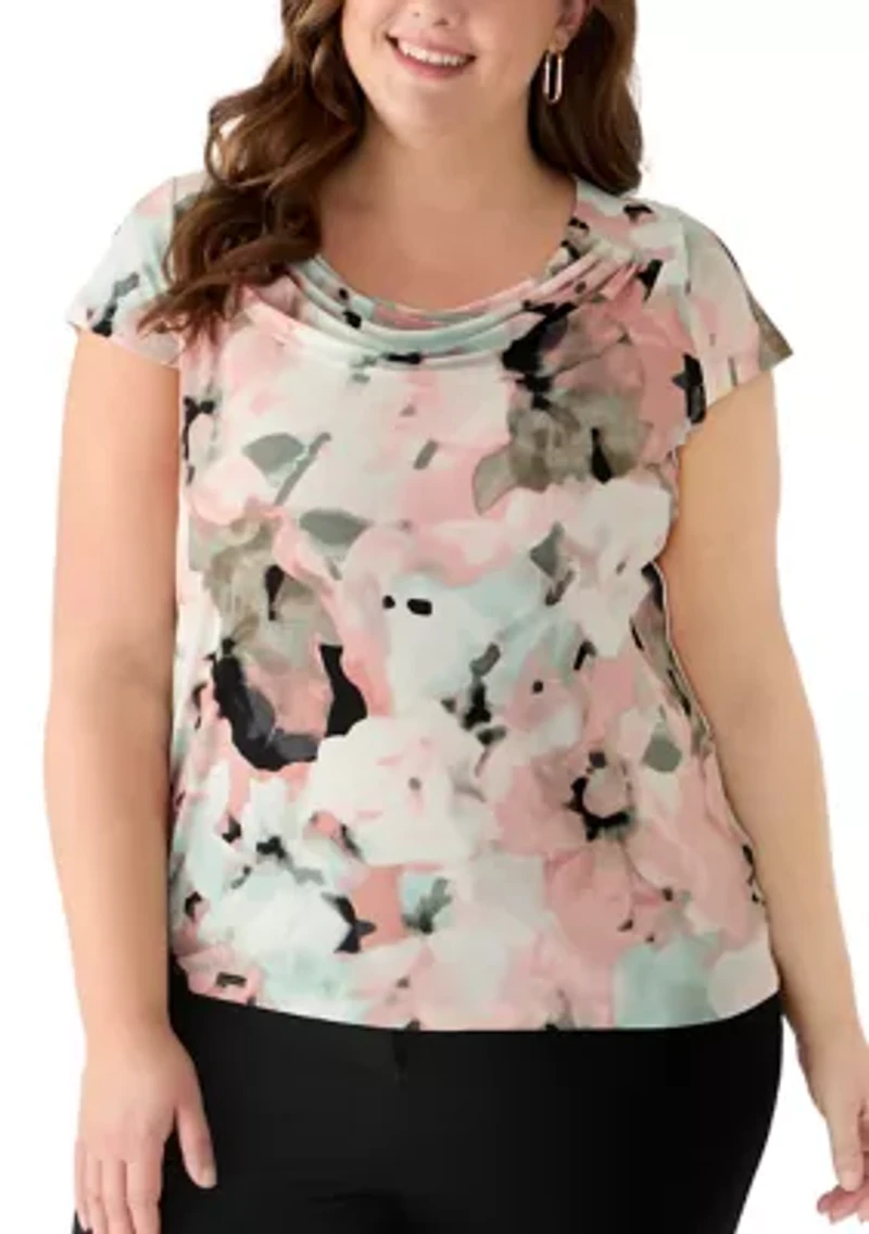 Plus Cap Sleeve Cowl Neck Top