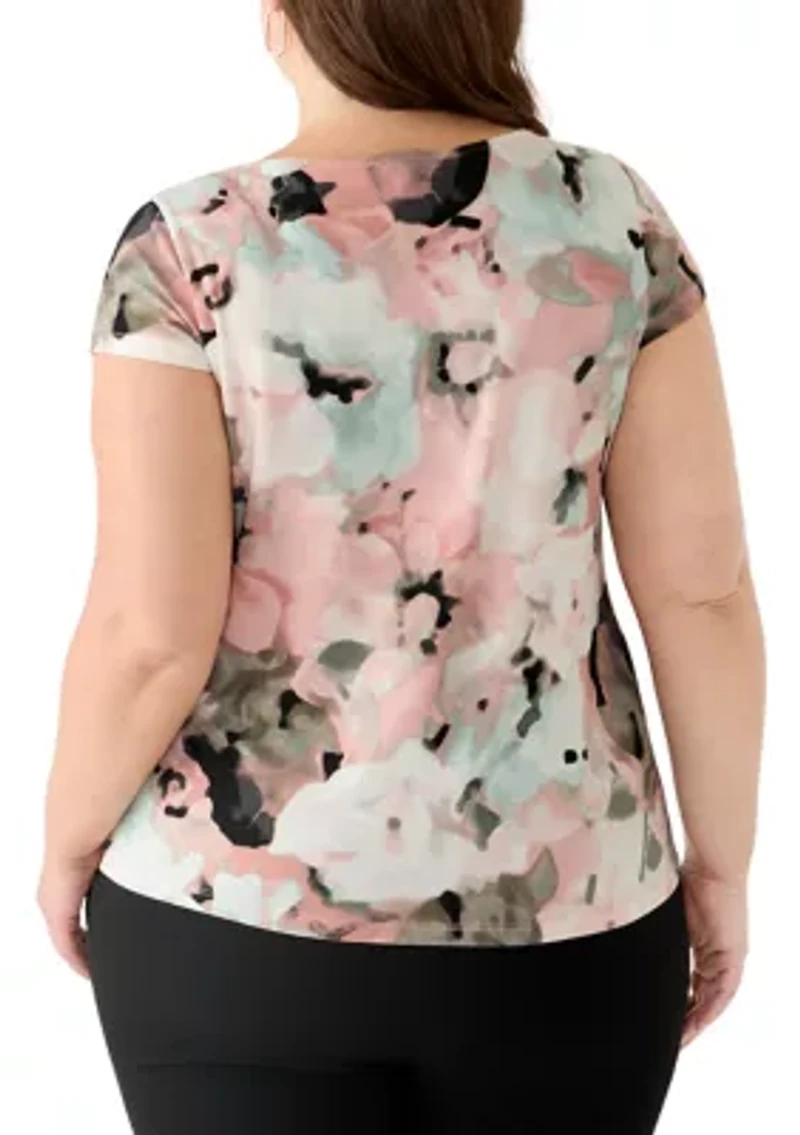 Plus Cap Sleeve Cowl Neck Top