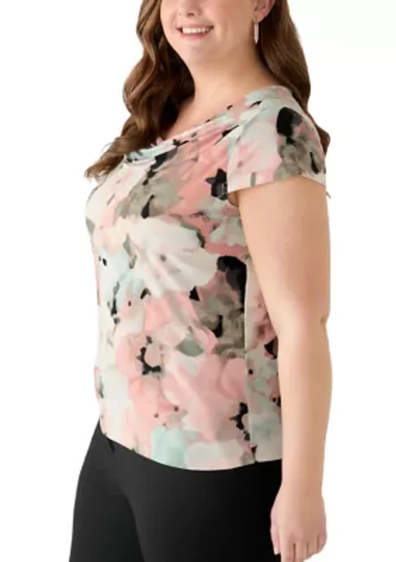 Plus Cap Sleeve Cowl Neck Top