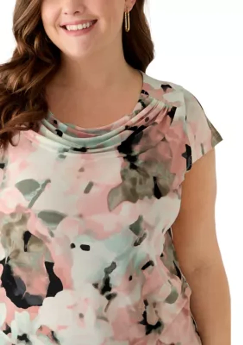 Plus Cap Sleeve Cowl Neck Top