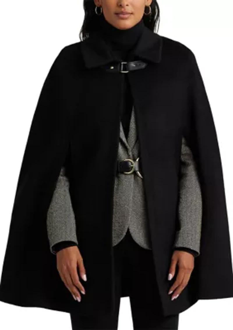 Wool Cape with Faux Leather Buckle Closure