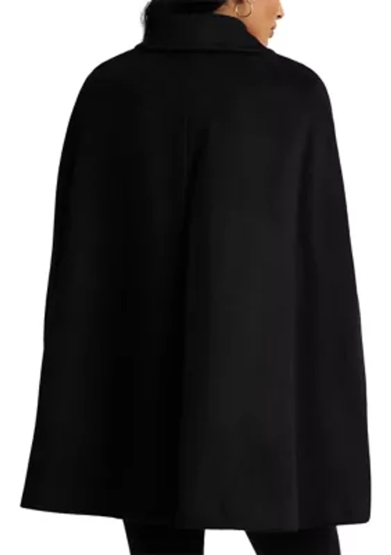 Wool Cape with Faux Leather Buckle Closure