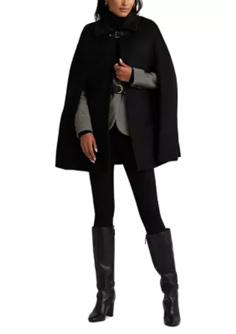 Wool Cape with Faux Leather Buckle Closure