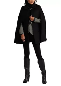 Wool Cape with Faux Leather Buckle Closure