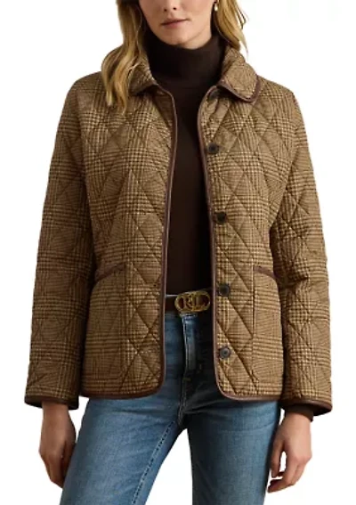 Women's Button Front Quilted Houndstooth Coat