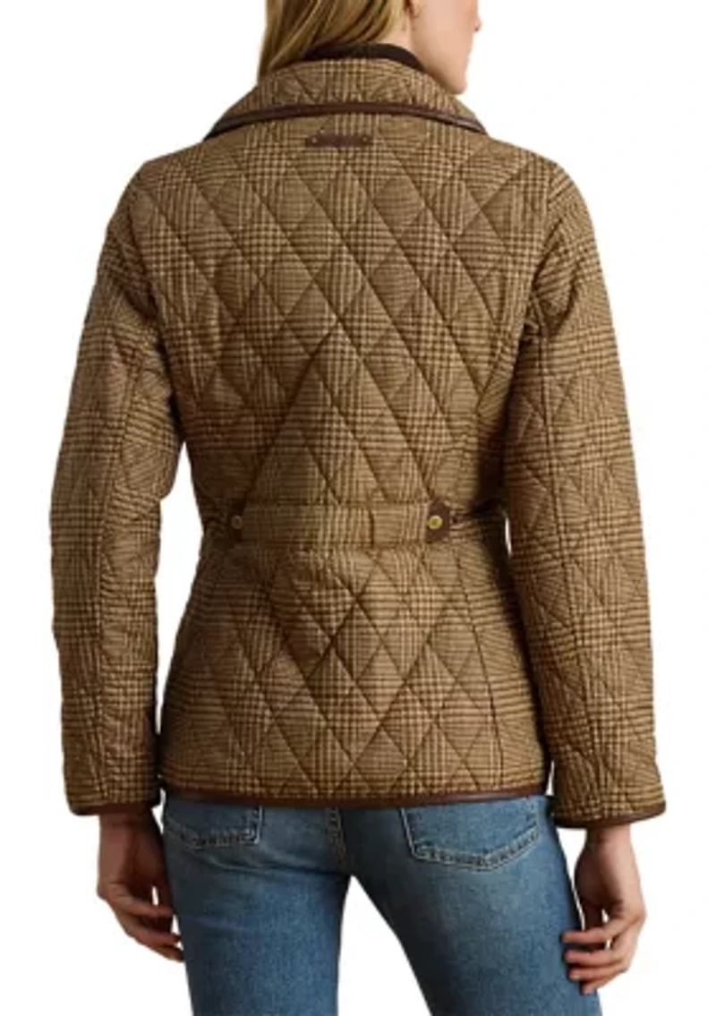 Women's Button Front Quilted Houndstooth Coat