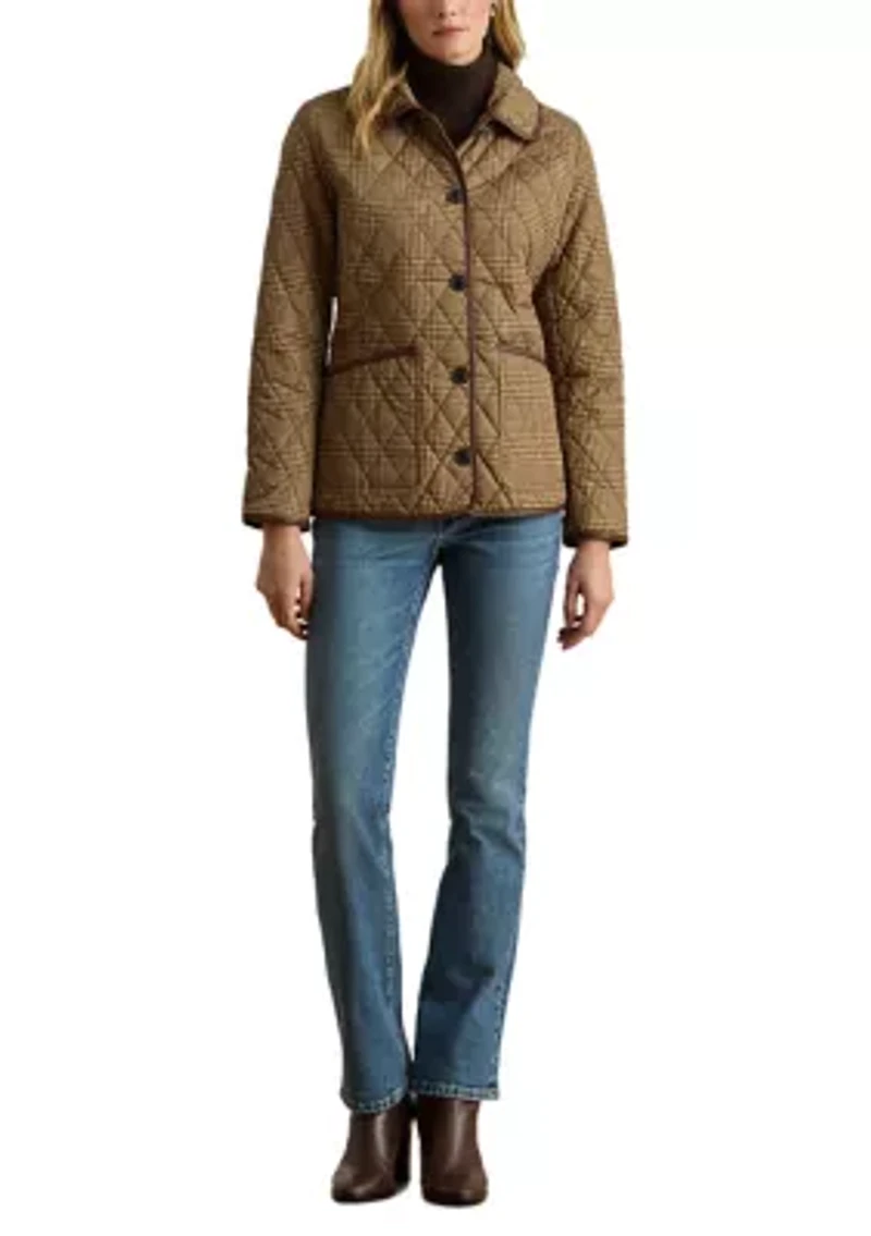 Women's Button Front Quilted Houndstooth Coat