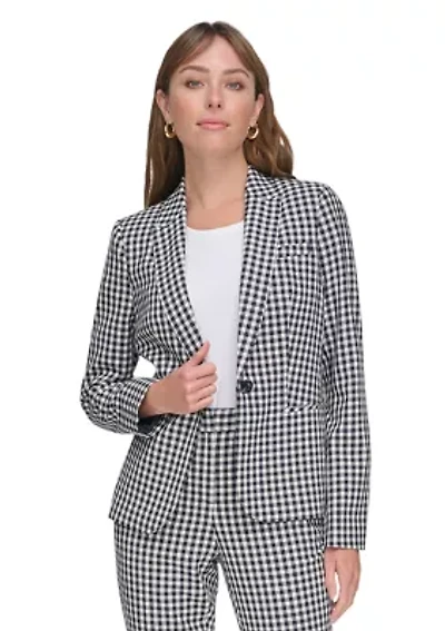 Women's Gingham One Button Blazer