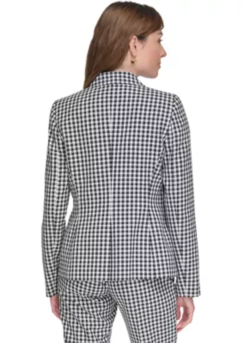 Women's Gingham One Button Blazer