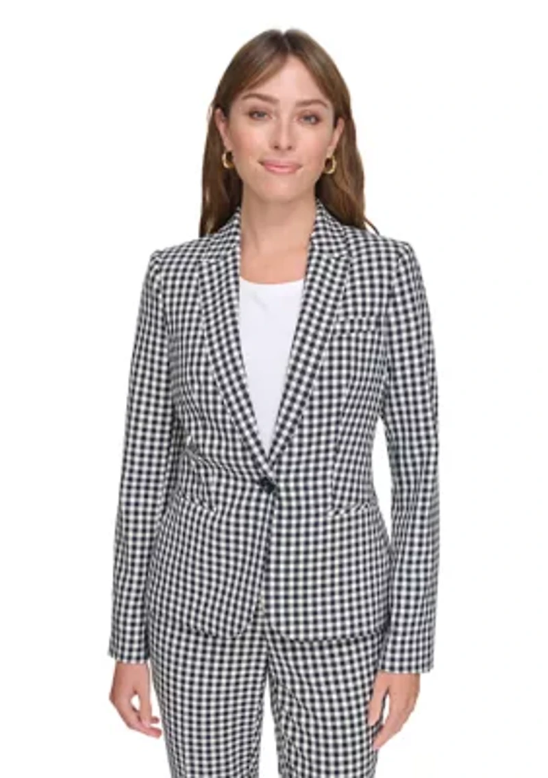 Women's Gingham One Button Blazer