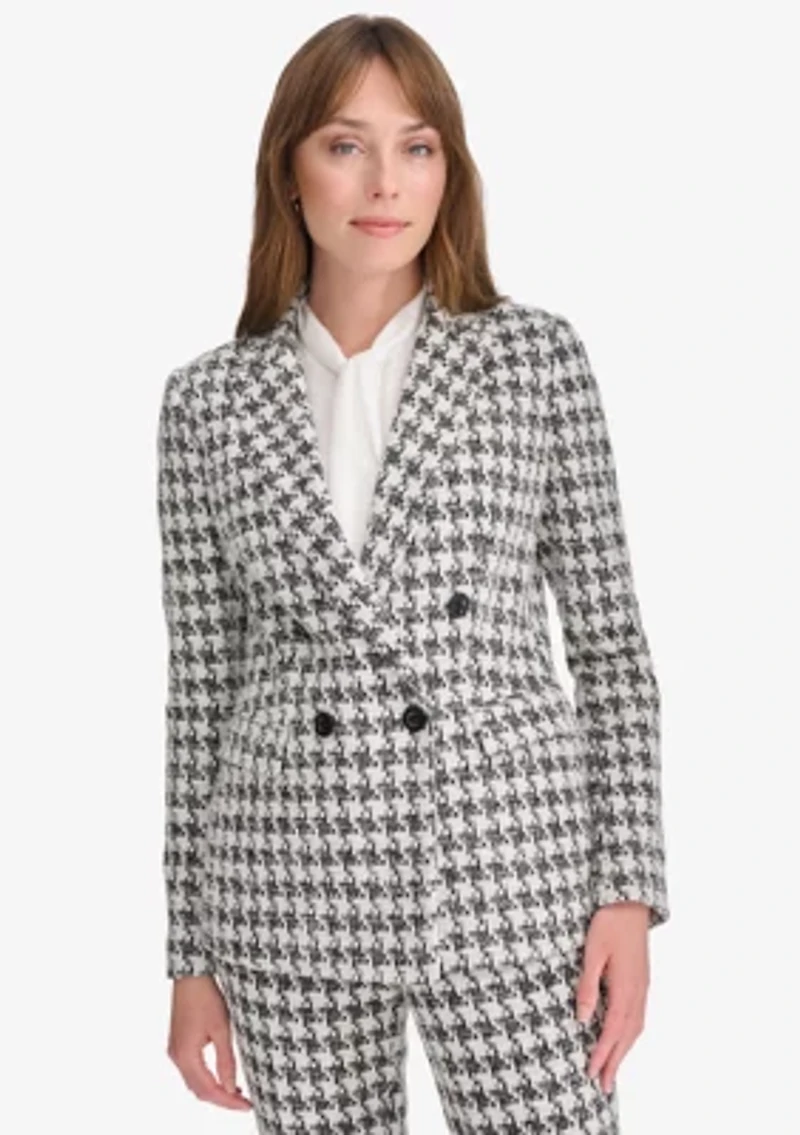 Women's Houndstooth Knit Double Breasted Blazer