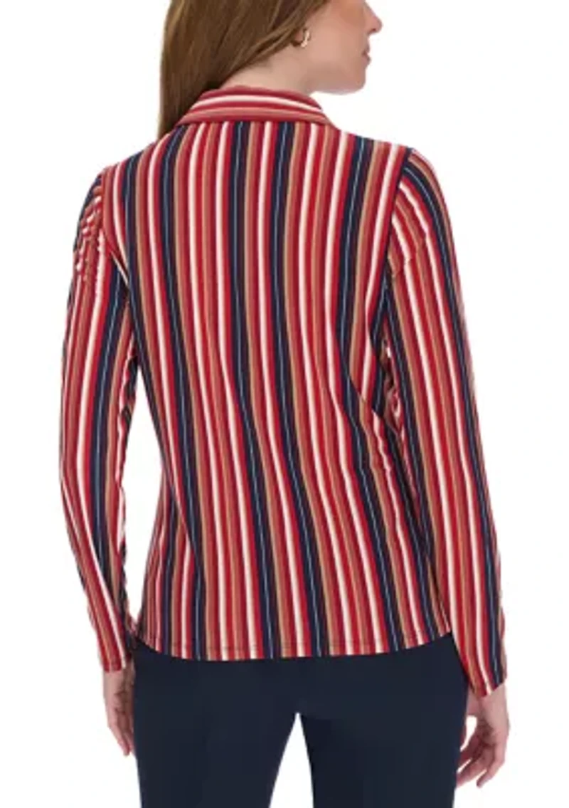 Women's Long Sleeve Multi Stripe Knit Button Up Shirt