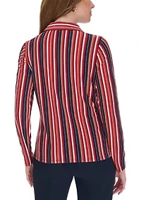 Women's Long Sleeve Multi Stripe Knit Button Up Shirt