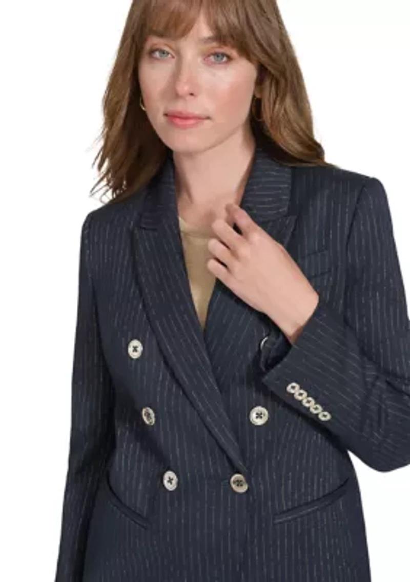 Women's Double Breaster Lurex Pinstripe Blazer