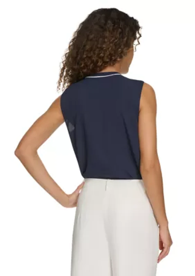 Women's Sleeveless Button Front Ruffle Blouse