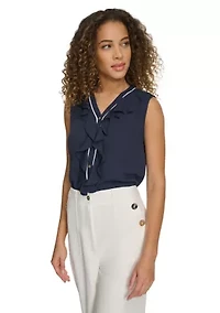 Women's Sleeveless Button Front Ruffle Blouse