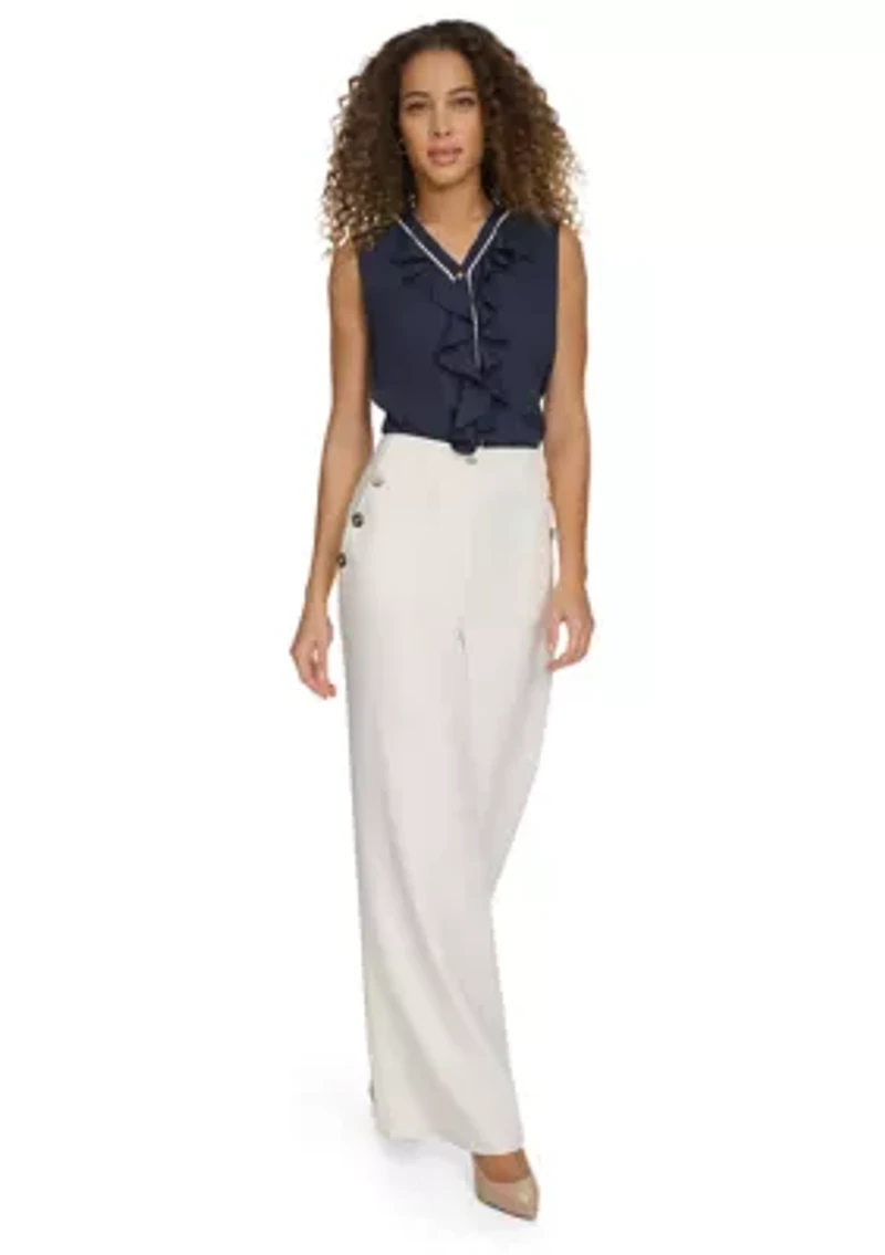 Women's Sleeveless Button Front Ruffle Blouse