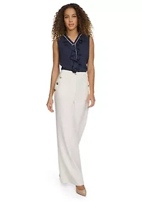 Women's Sleeveless Button Front Ruffle Blouse