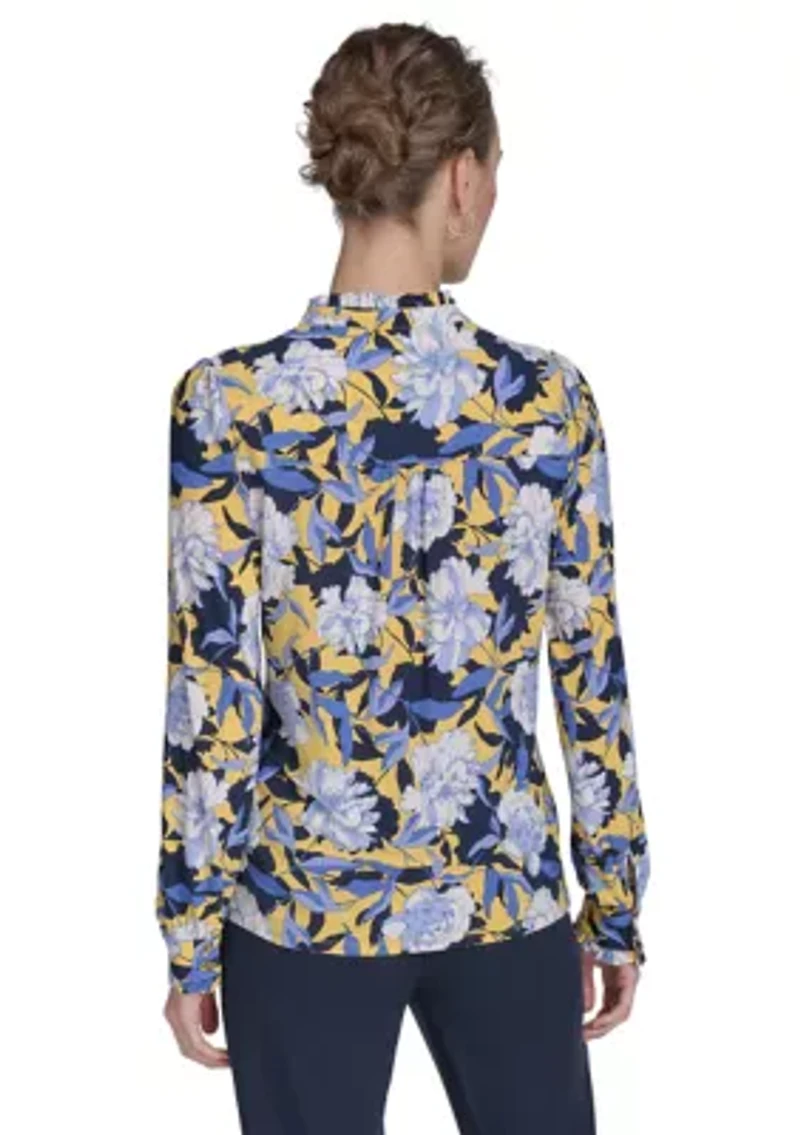 Women's Long Sleeve Floral Button Front Top