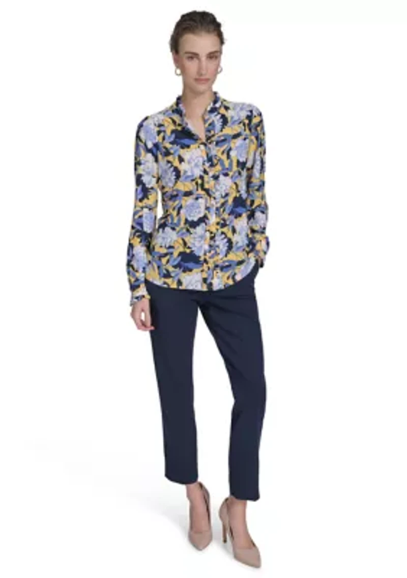 Women's Long Sleeve Floral Button Front Top
