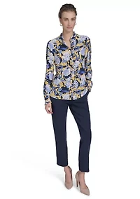 Women's Long Sleeve Floral Button Front Top