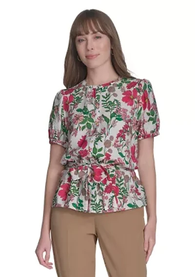 Women's Floral Belted Blouse