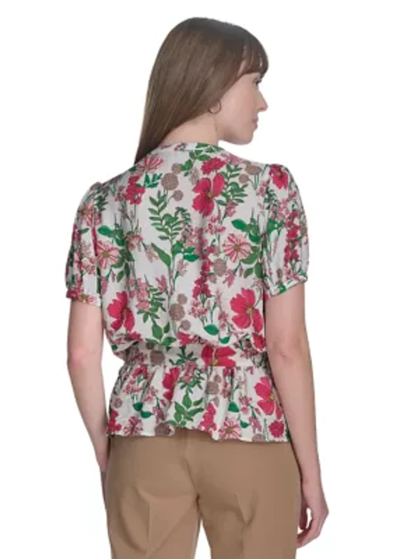 Women's Floral Belted Blouse
