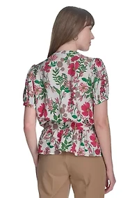Women's Floral Belted Blouse