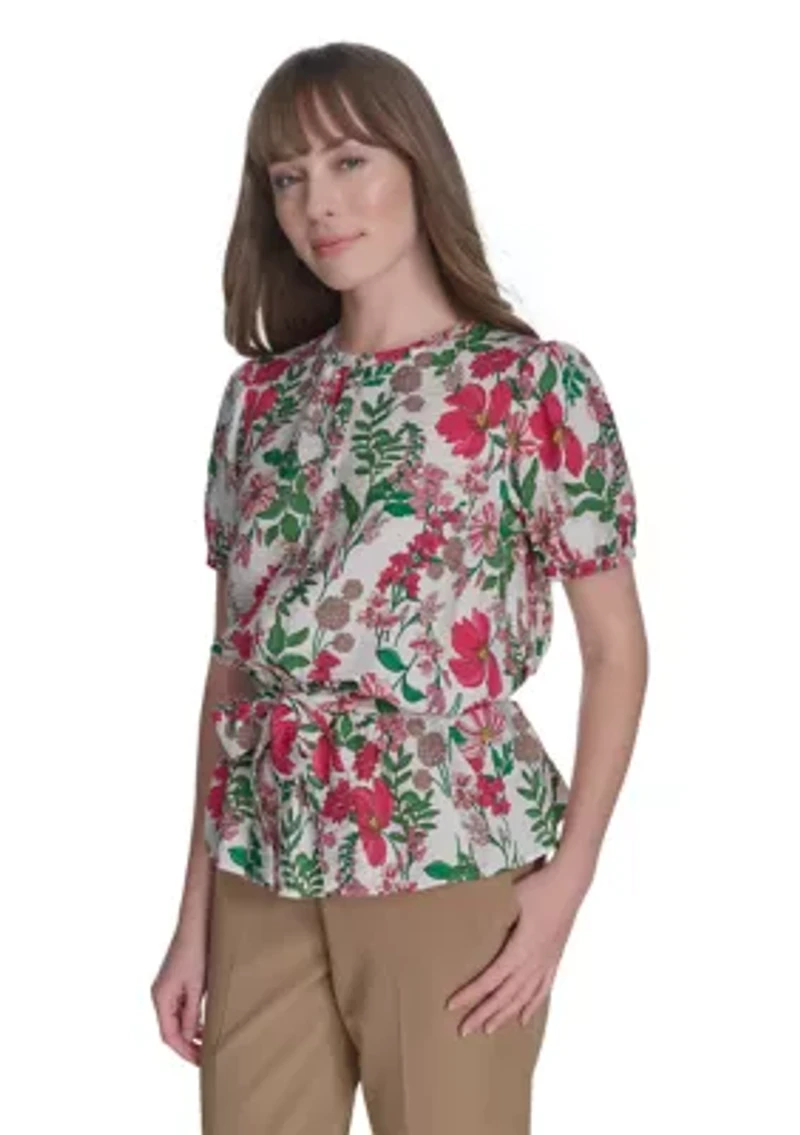 Women's Floral Belted Blouse