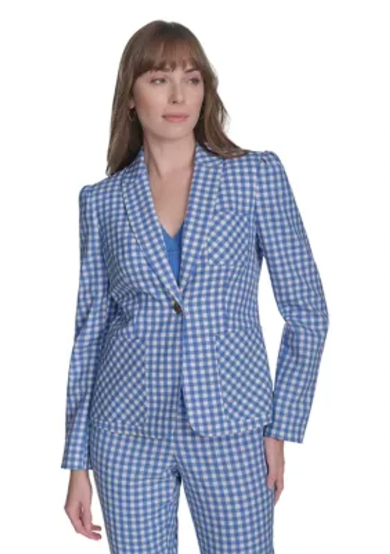 Women's One Button Gingham Blazer