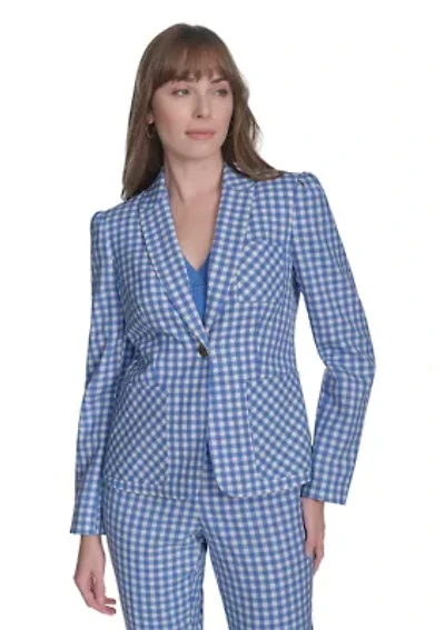 Women's One Button Gingham Blazer