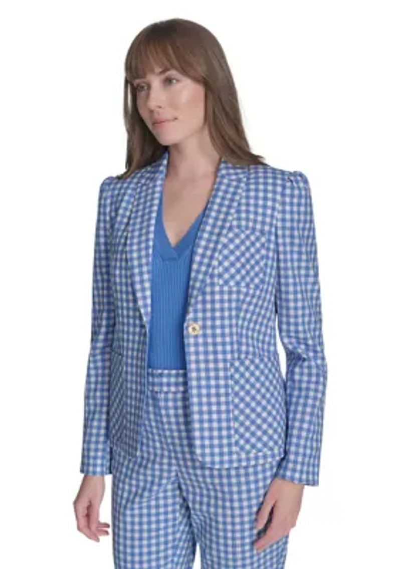 Women's One Button Gingham Blazer